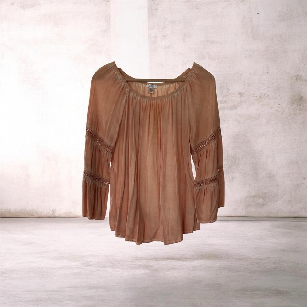 Spense Light Coral Blouse with Lace Accents